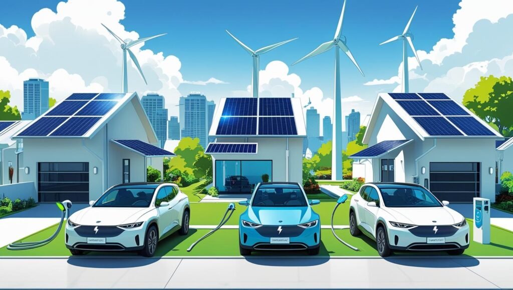 Electric vehicle charging using renewable energy sources like solar panels and wind turbines for a cleaner, sustainable future
