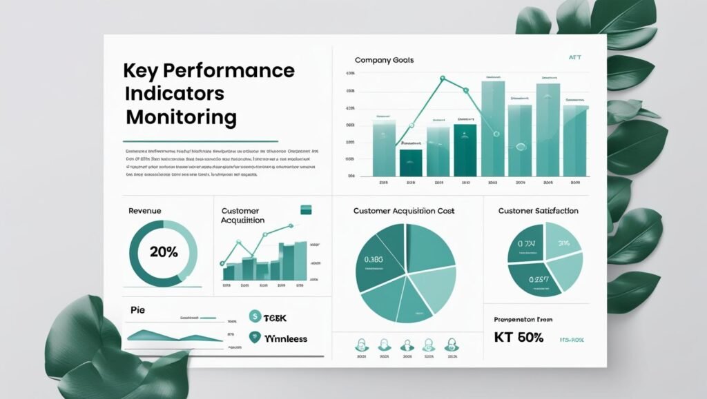 Business analysts reviewing key performance indicators (KPIs) displayed on digital dashboards.