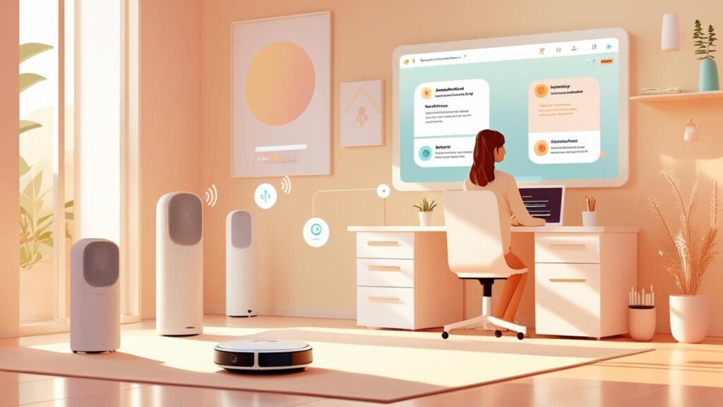 Smart home devices and AI-powered gadgets assisting people in daily household routines, symbolizing the rise of AI in everyday life.