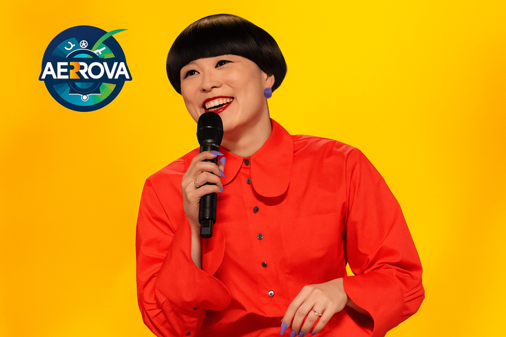 Atsuko Okatsuka performing her 2025 comedy special Small But Mighty on HBO Max