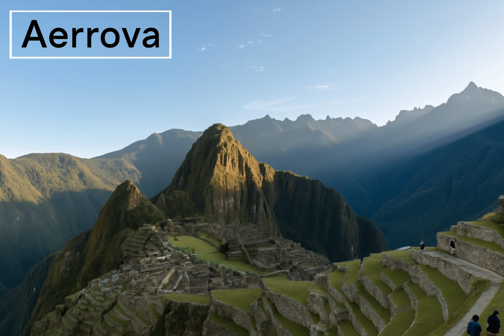 Ancient Incan ruins of Machu Picchu nestled high in the misty Andes mountains of Peru.