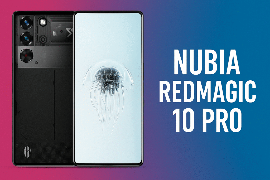 Nubia RedMagic 10 Pro gaming smartphone with a futuristic design, shown on a high-energy background, highlighting its place among top gaming phones of 2025.