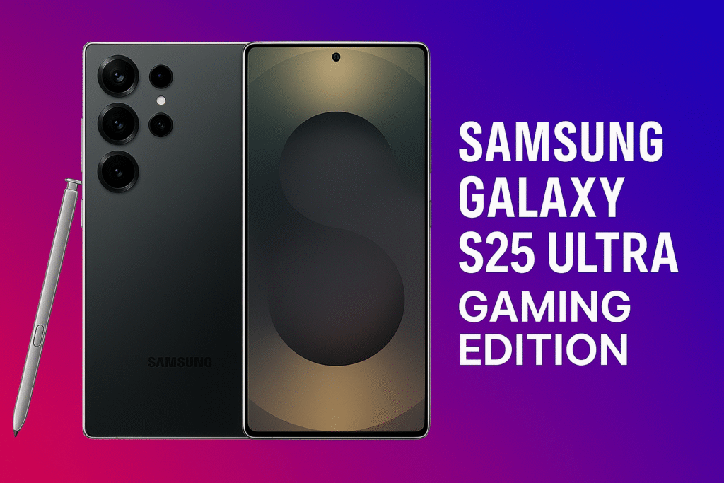 Samsung Galaxy S25 Ultra Gaming Edition displayed with a sleek futuristic look on a vibrant background, representing elite gaming smartphones of 2025.