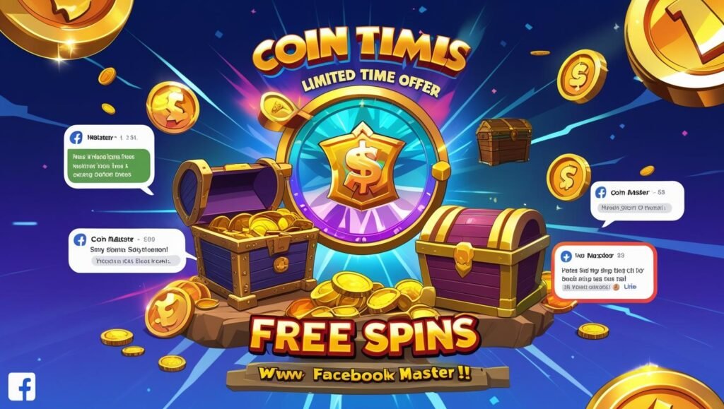 Screenshot of the official Coin Master Facebook page showing a free spin link post