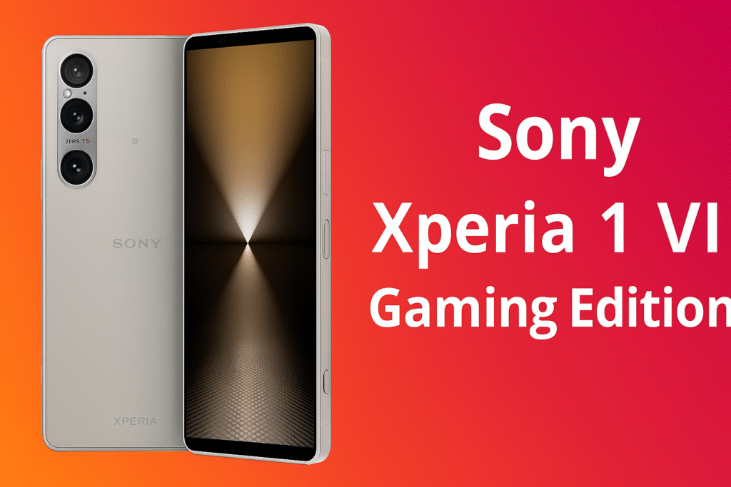 Sony Xperia 1 VI Gaming Edition smartphone featured with its name on a bold, futuristic background designed to reflect high-performance gaming.
