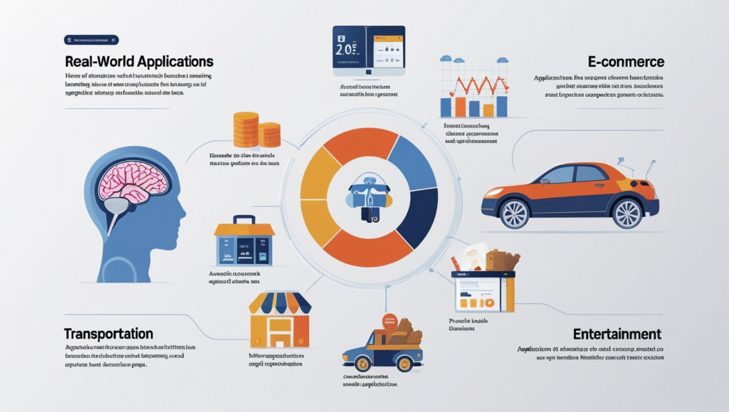 Real-World Applications of Machine Learning in Everyday Life and Business Real-world applications of machine learning in healthcare, finance, e-commerce, transportation, and entertainment