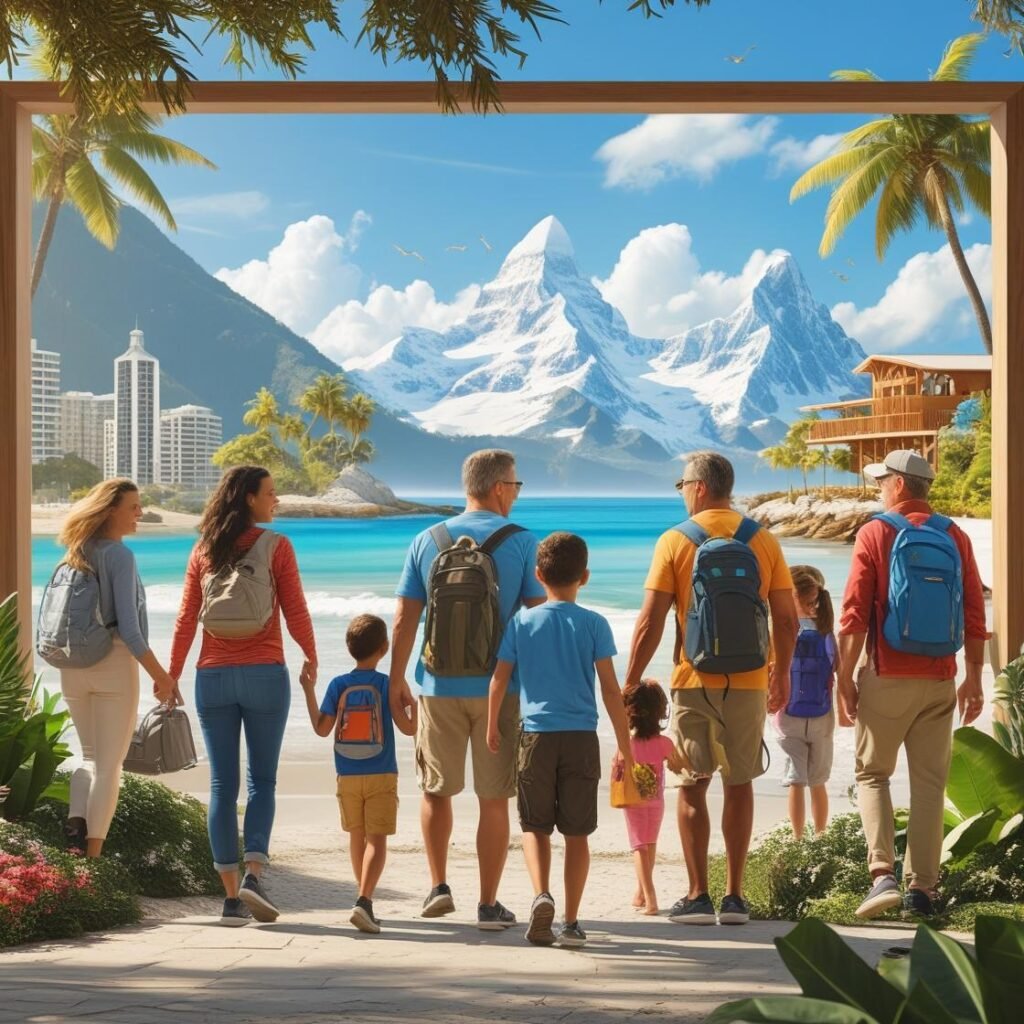 Happy family enjoying a tropical beach vacation booked with Costco Travel