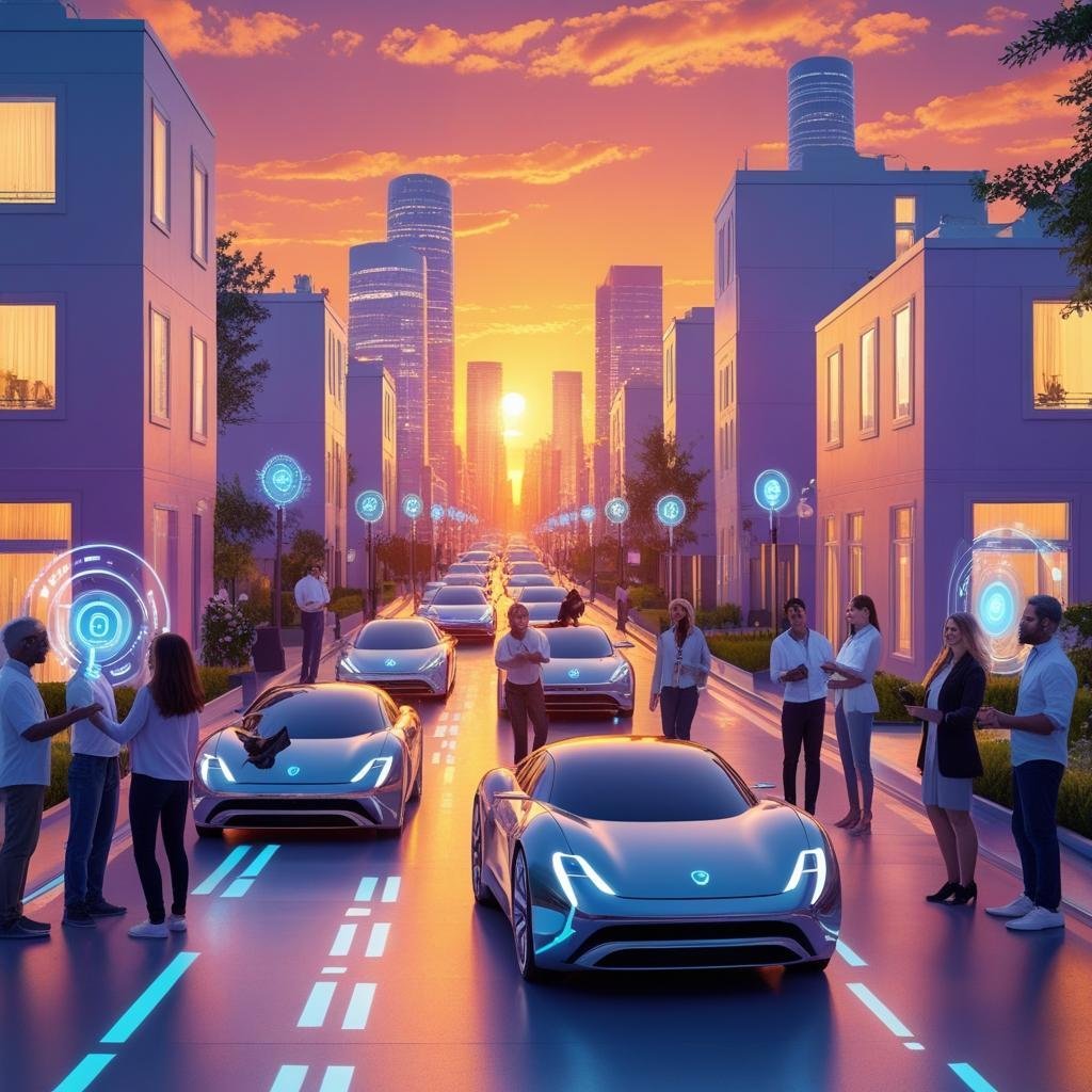 Futuristic smart home with AI devices, robotic assistant, and connected gadgets representing the future of artificial intelligence and everyday life.