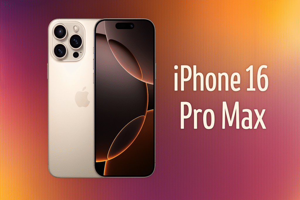iPhone 16 Pro Max shown in a sleek design with a vivid background, representing Apple’s flagship entry into high-performance mobile gaming in 2025.