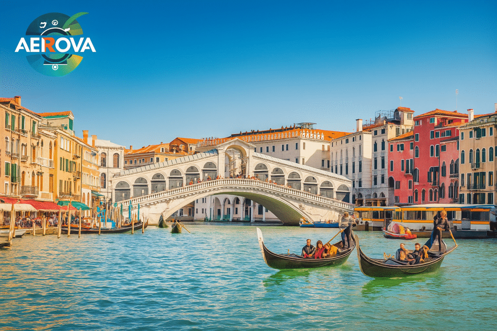 Gondola ride along the canals of Venice at sunset
