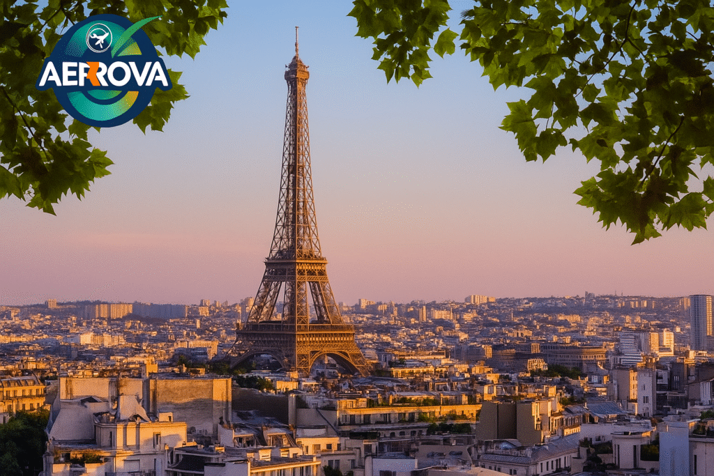 Eiffel Tower illuminated at night in Paris