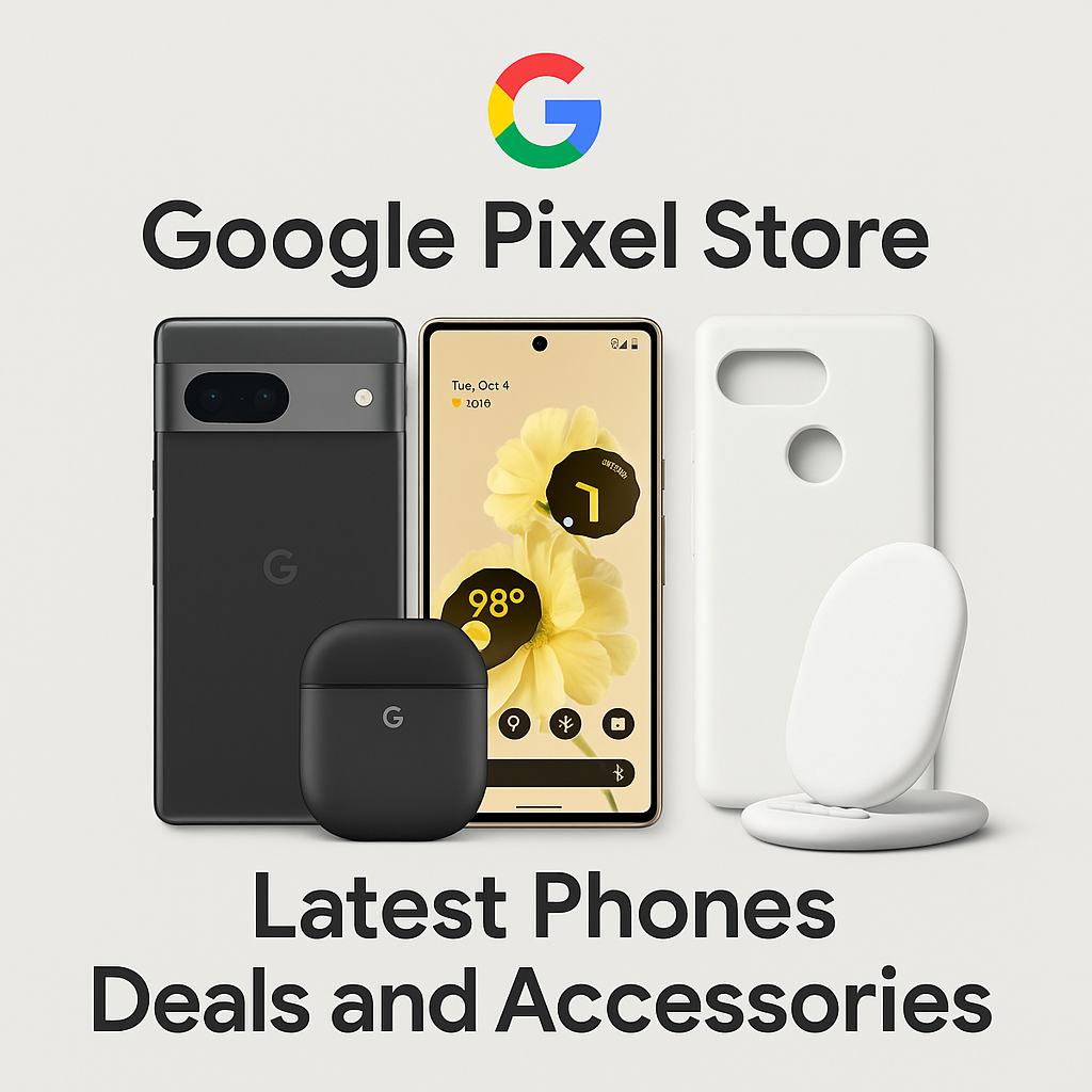 Google Pixel Store Latest Phones Deals and Accessories Google Pixel smartphones and accessories displayed with promotional banners for latest deals.
