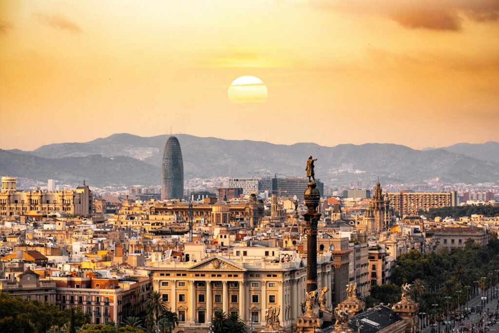 Spain – Vibrant Culture, Festivals, and Architecture Barcelona city skyline with Sagrada Familia in Spain